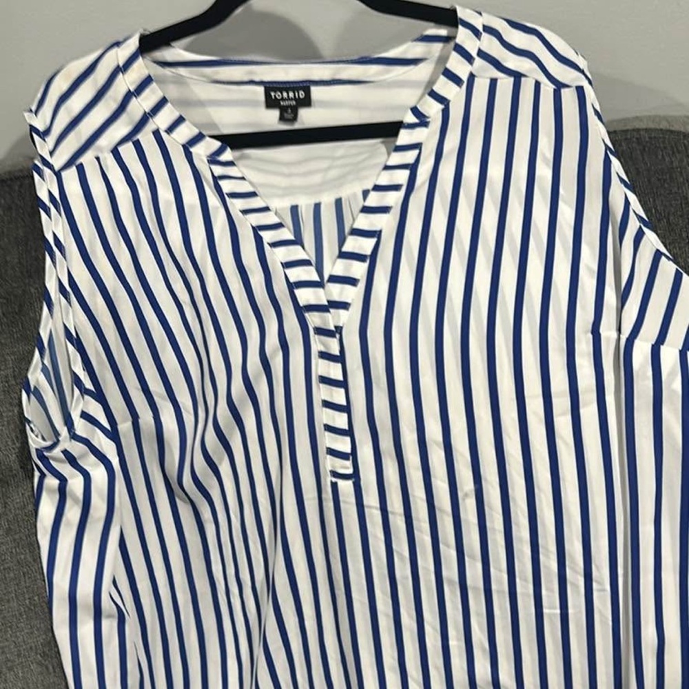 Torrid Women’s Blue and White Striped Casual Shirt